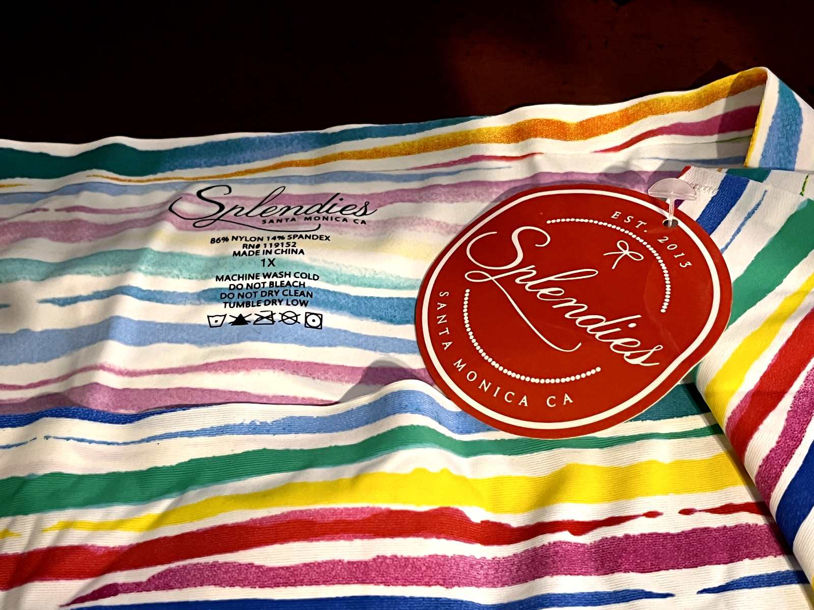 1124 SPLENDIES 1X RAINBOW Stripes Silky Smooth Hi Cut Thong Panties #9152 NWT