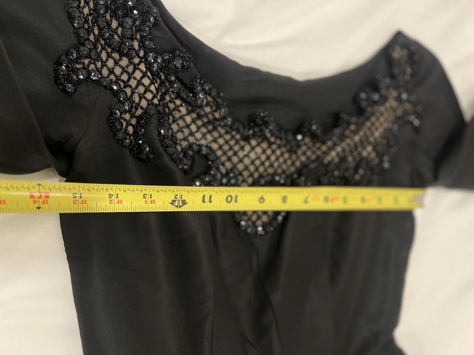 Black Beaded Evening Dress Couture Style Formal Custom Made Unlabeled