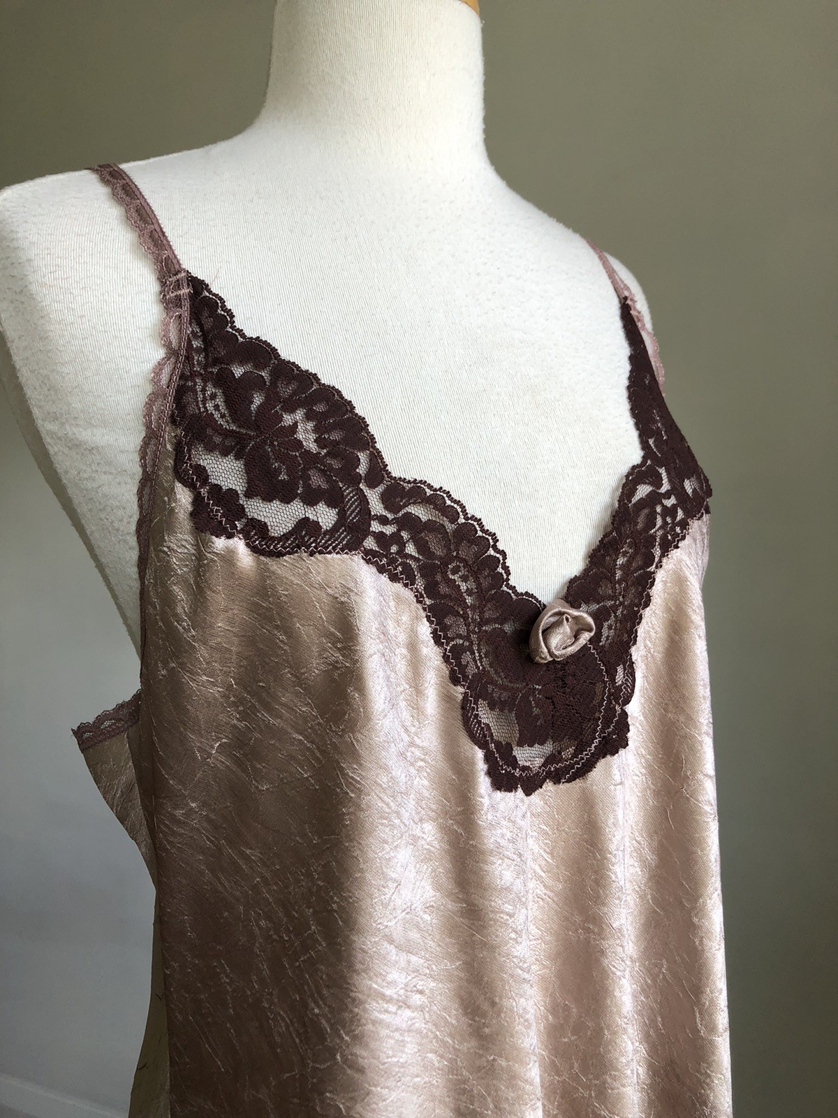 GORGEOUS VTG Dominique & Simone Hand-dyed Silky Satin & Lace Chemise Lingerie M