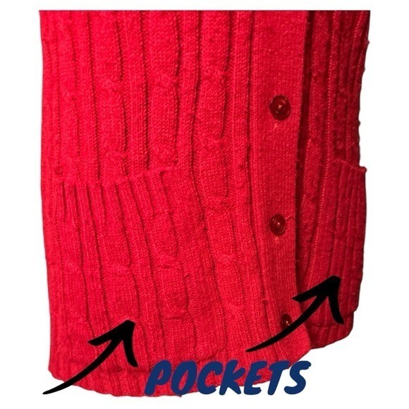 Vintage Montgomery Ward Red Button down Cable Knit Sweater Vest w pockets