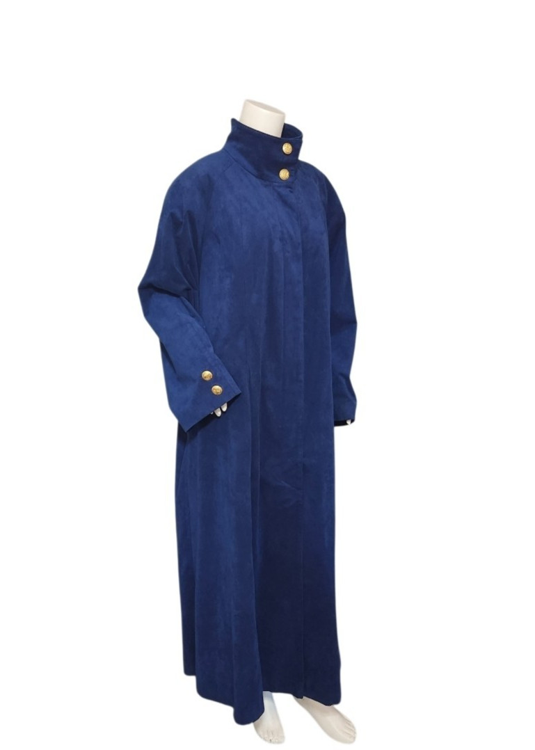 Vtg Count Romi Ltd Ultra Suede Long Blue Trench Coat Women&rsquo;s 52&Prime; bust (8 sz tag)