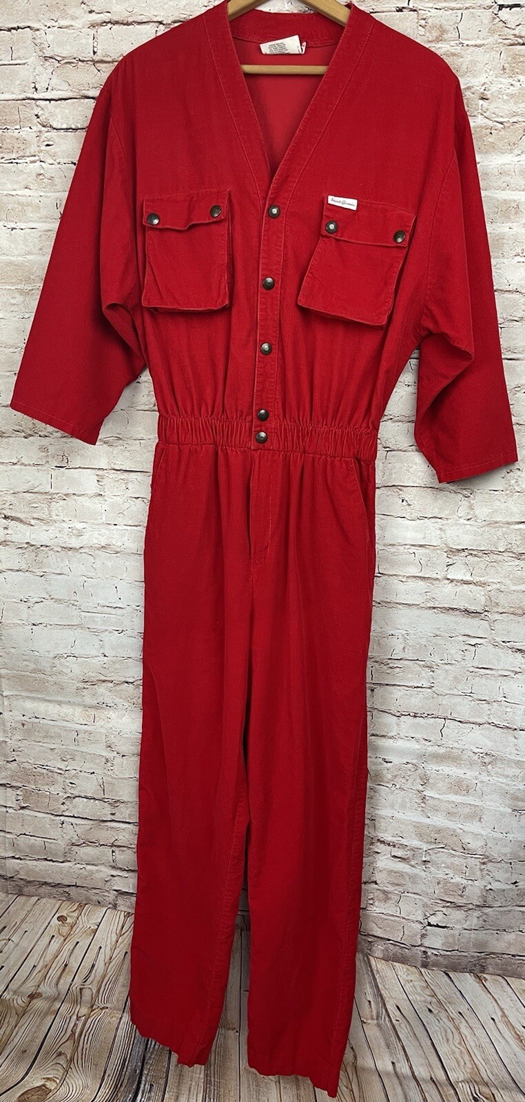Vintage Couture Saint Germain Paris Red Jumpsuit Elastic Back 9/10 Med