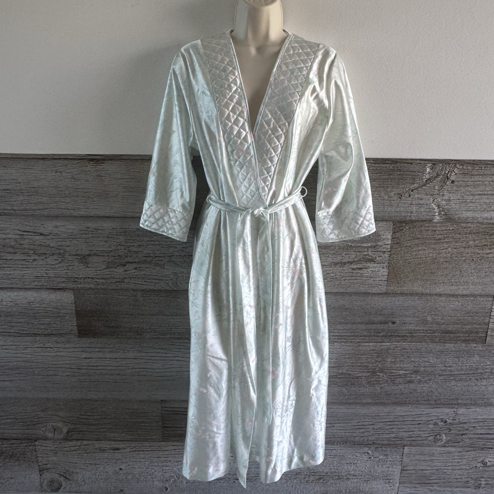 Vintage Sears Pastel Floral Satin Robe Medium 12-14 USA Quilted Trim (G1)