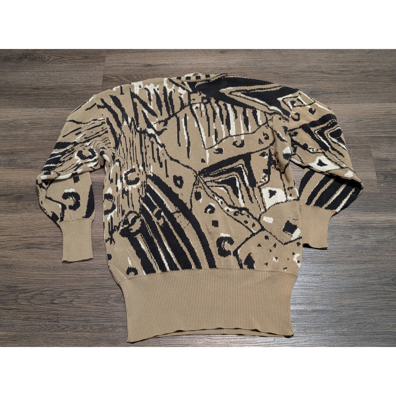 Vintage EscadaLeopard Intarsia Knit Sweater Tan Black EU 42 US M/L? Read