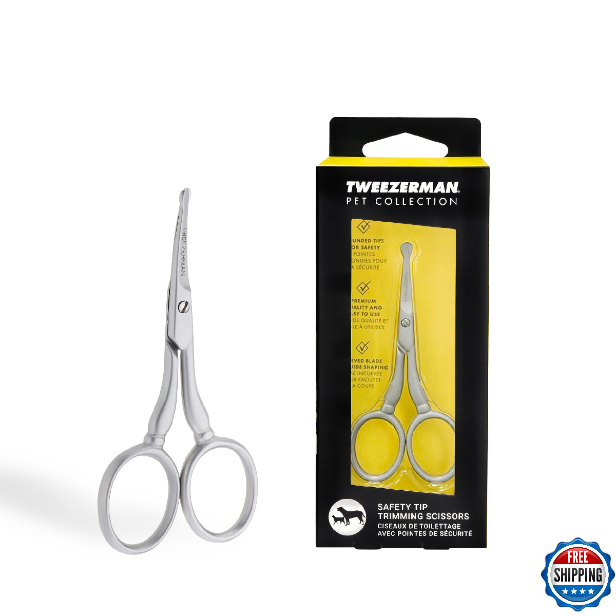 Tweezerman Pet Grooming Scissors, Stainless Steel Rounded Tip Trimming Shears
