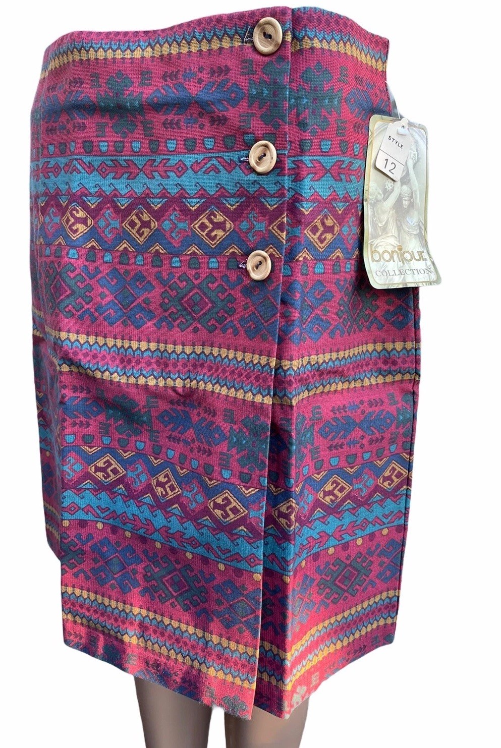 NWT Vintage Bonjour 1980s Aztec Wrap Skirt Women’s Southwest Size 12 Boho Chic