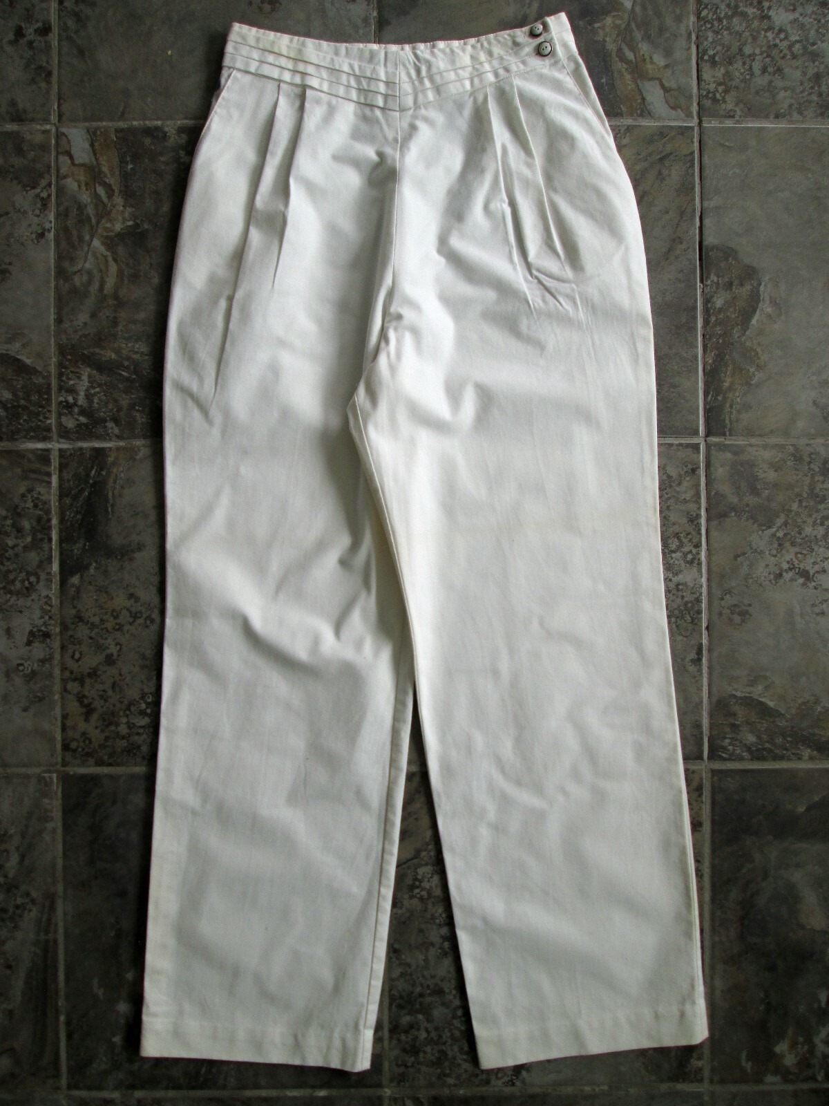 VTG MJ Concepts Pants 28×29.5 Cotton Ivory White High Waist Wide Leg Full Hippy