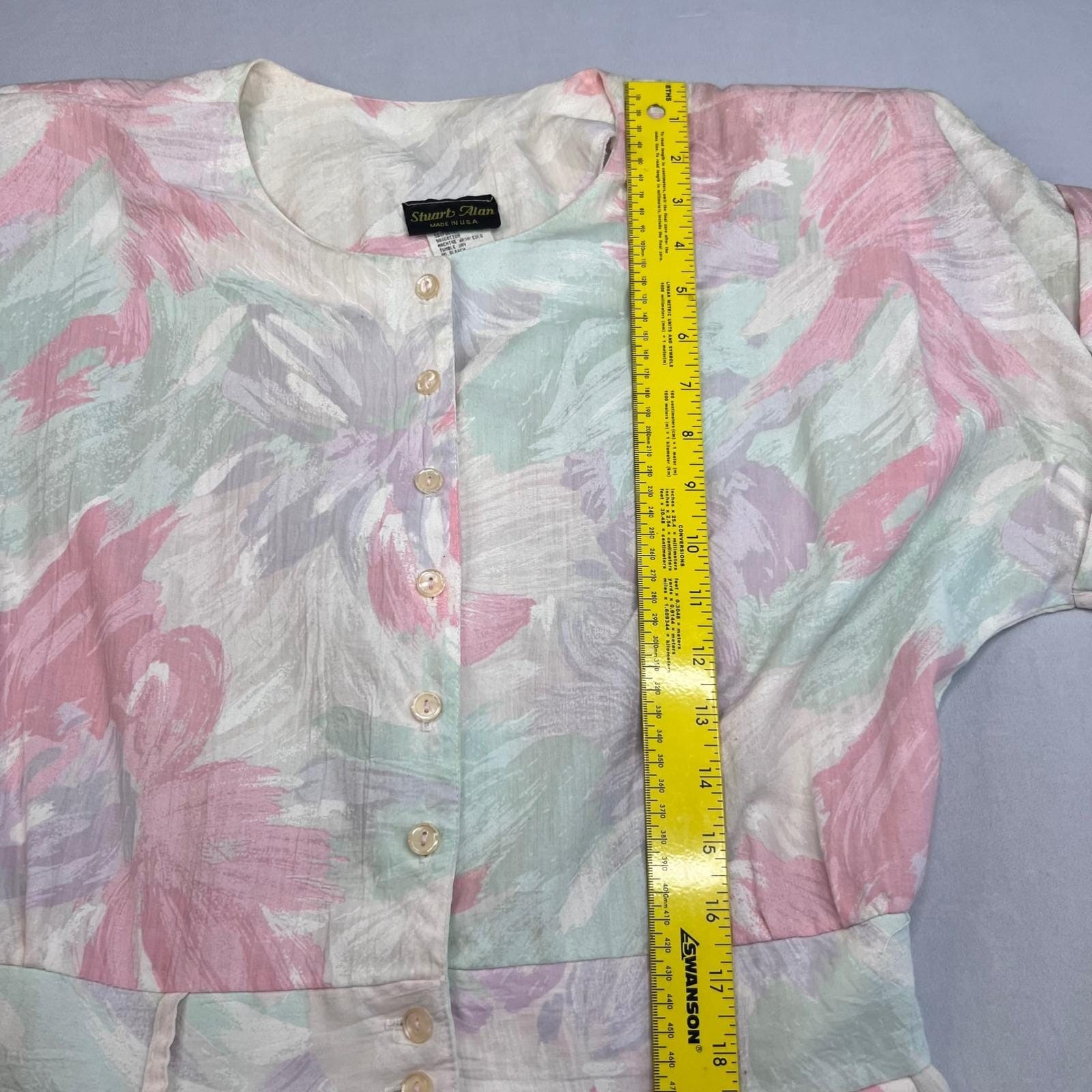 Vintage Stuart Alan Womens Belted Pastel Floral Dress | Size 14 |Office Feminine