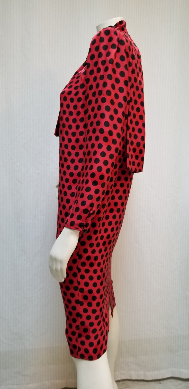 Vintage 1980&rsquo;s Emanuel Ungaro Red Black Polka Dot Silk Dress – Size S/M