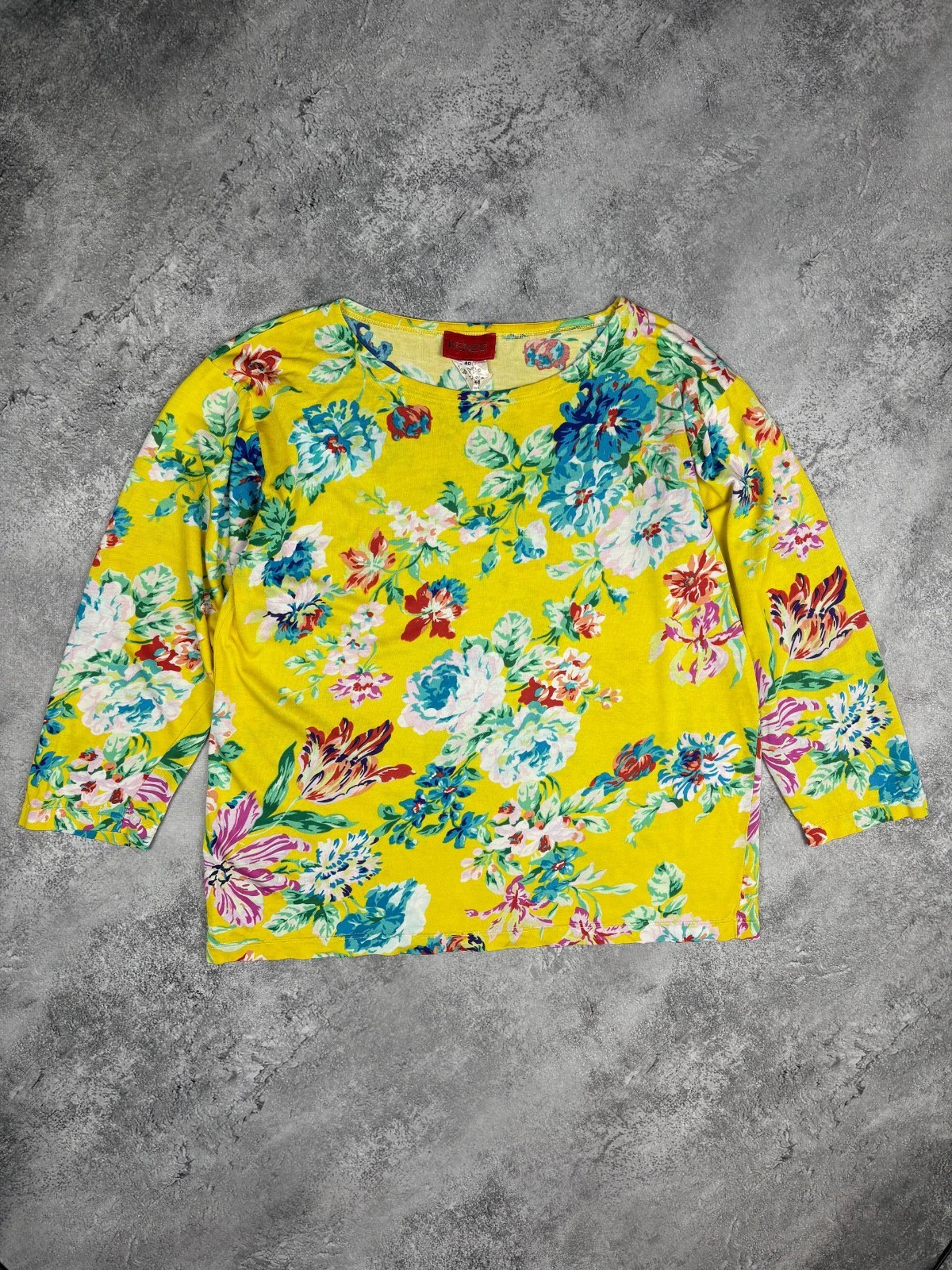 Rare Women Kenzo Jeans Blouse Italy Shirt Oriental Floral Art Print Vintage