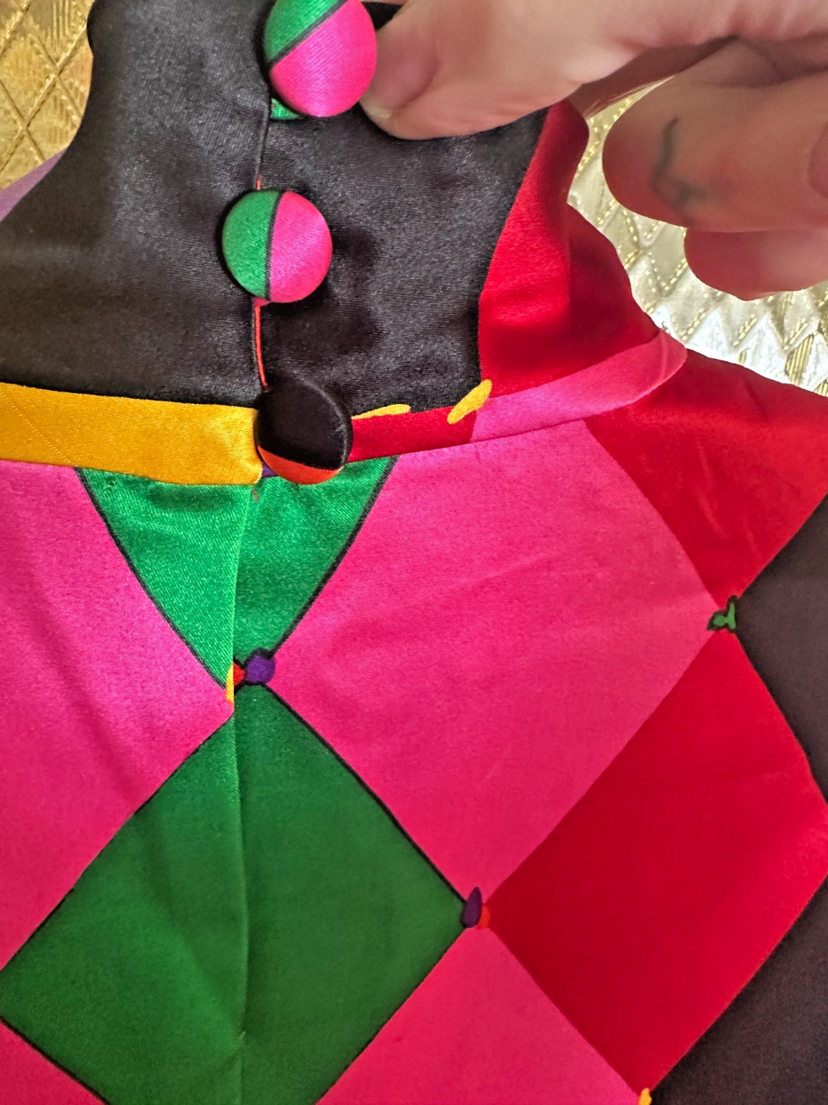 Vintage 90s Emanuel Ungaro Harlequin Silk Top Bright Diamond Print Rare