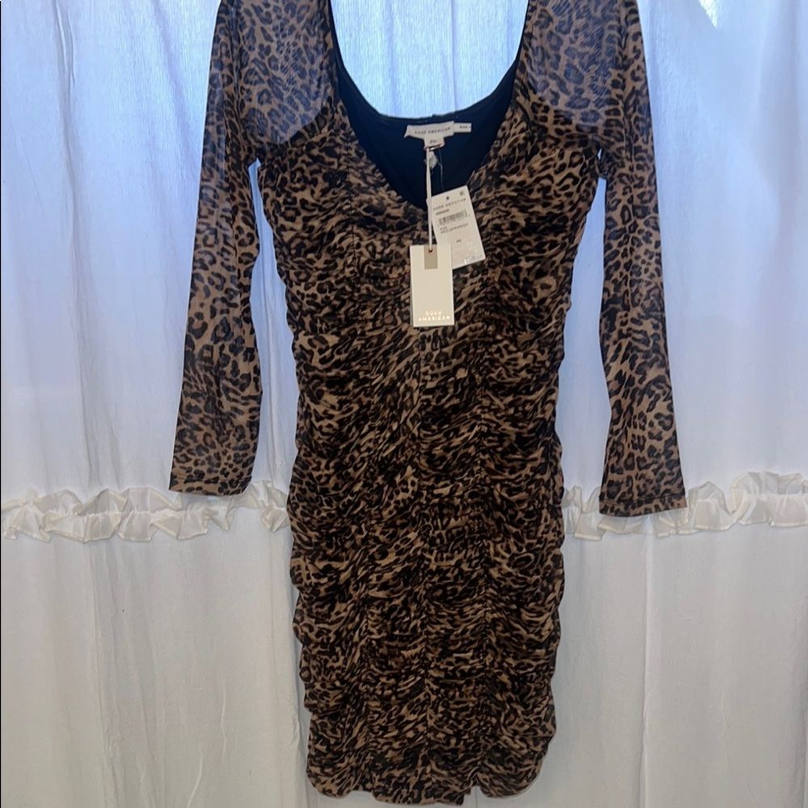 $130 Good American 2XL Leopard Print Long Sleeve Dress