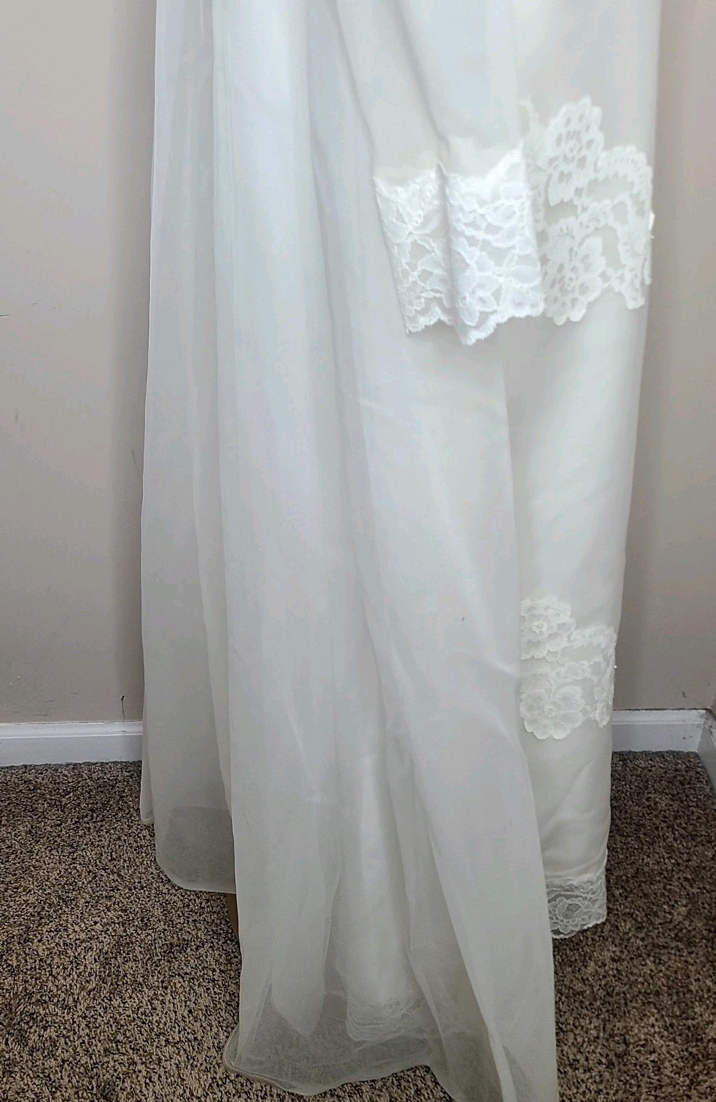 Vintage Union Made 60s Prairie Lace Sequin Empire Waist Wedding Dress Ivory
