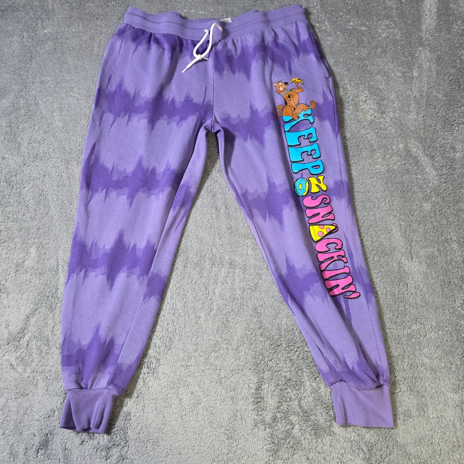 Scooby-Doo Womens XXL Jogger Sweatpants Purple Tie-Dye Keep On Snackin Graphic