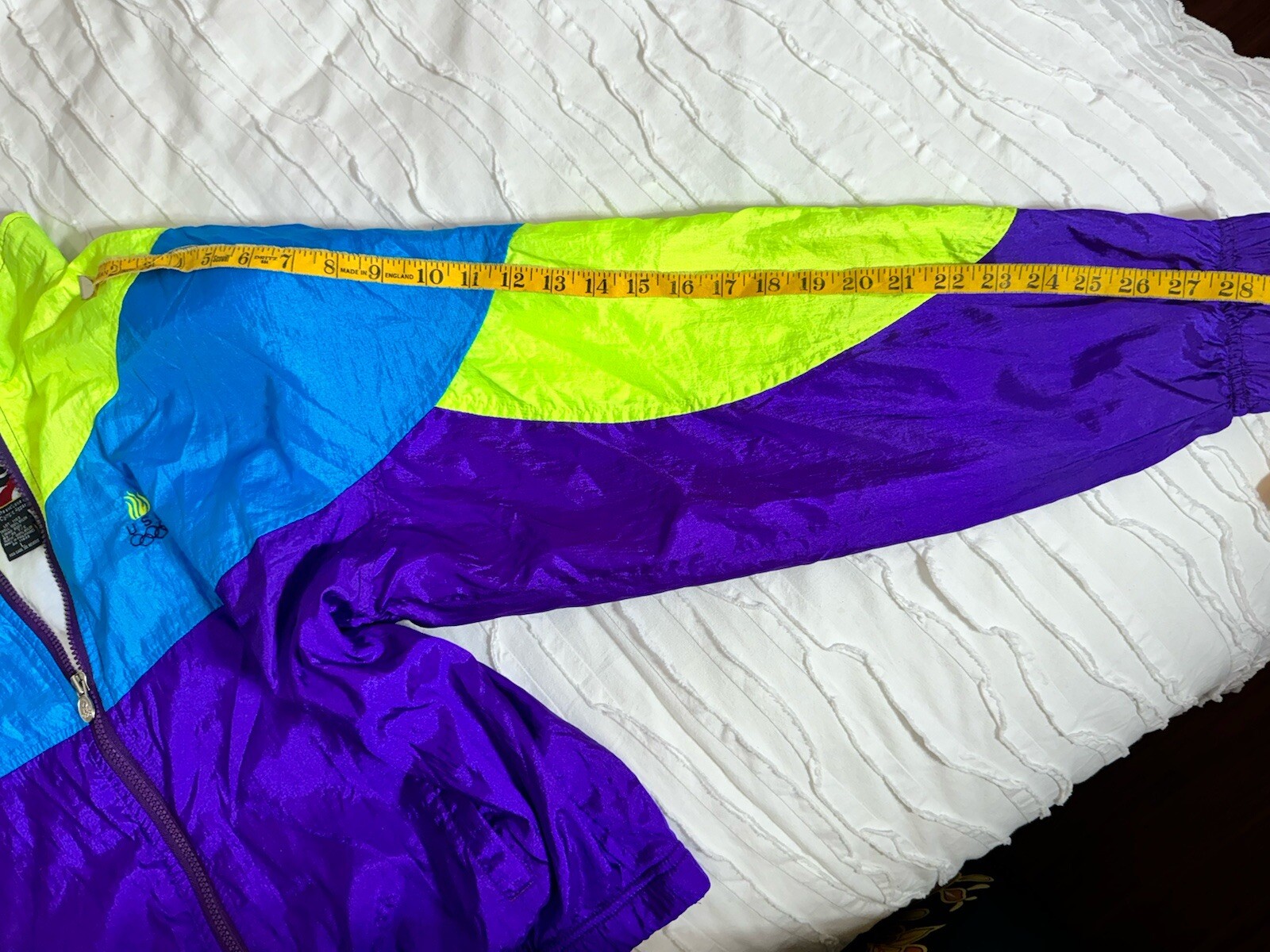 Vintage USA Olympics Neon Windbreaker Colorblock JC Penney Sz L Track Jacket
