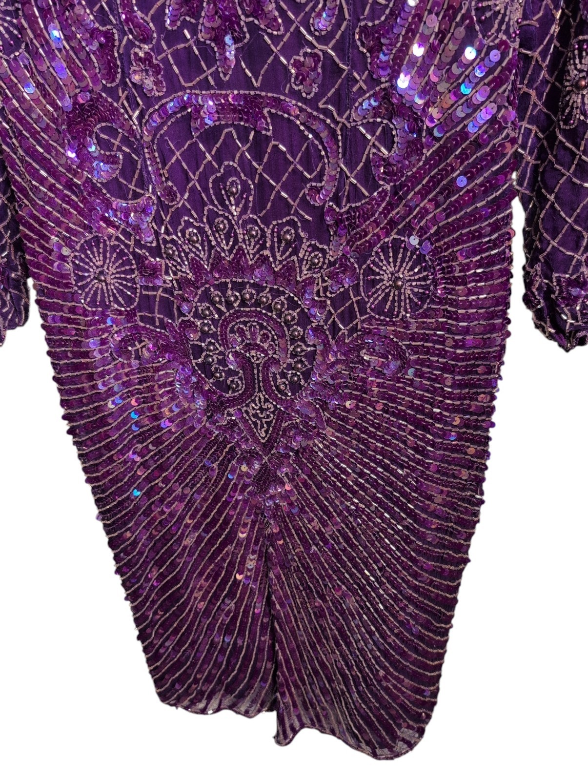Vintage Eves Allure Sequin Dress Silk Club Formal Cocktail India Beads Sm