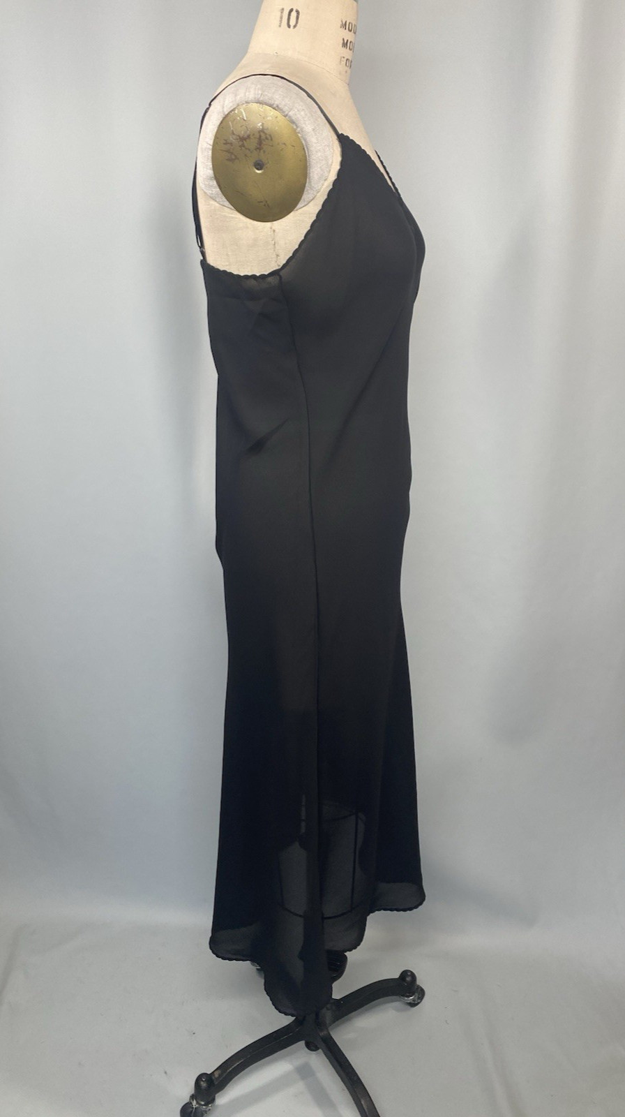 Vintage Full Slip SIZE MEDIUM black bias georgette classic sheer long goth sexy