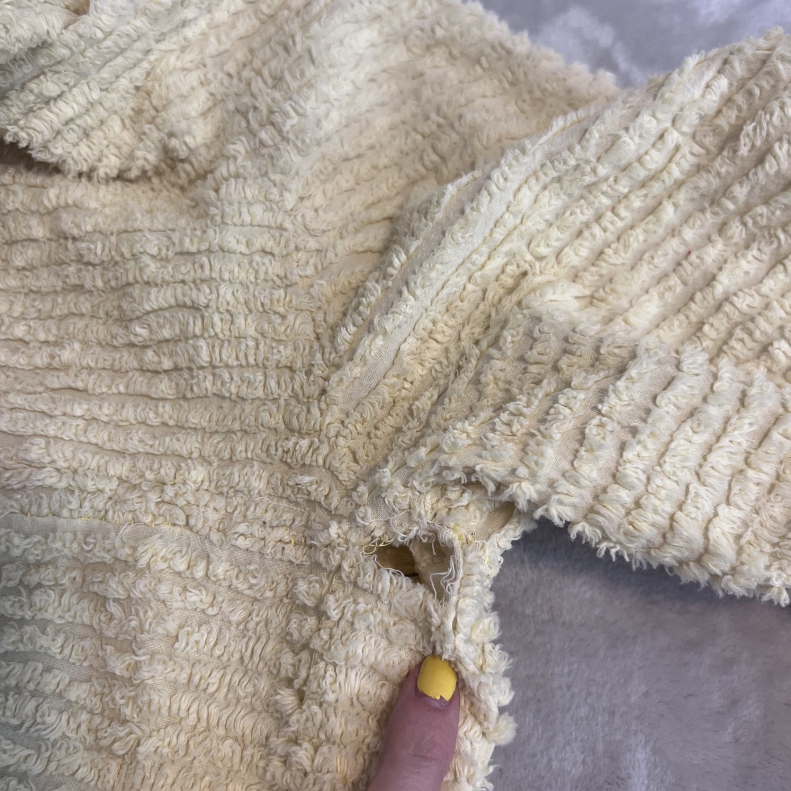 Vintage Peacock Chenille Bath Robe Long Yellow Housecoat Cottage 40s 50s READ