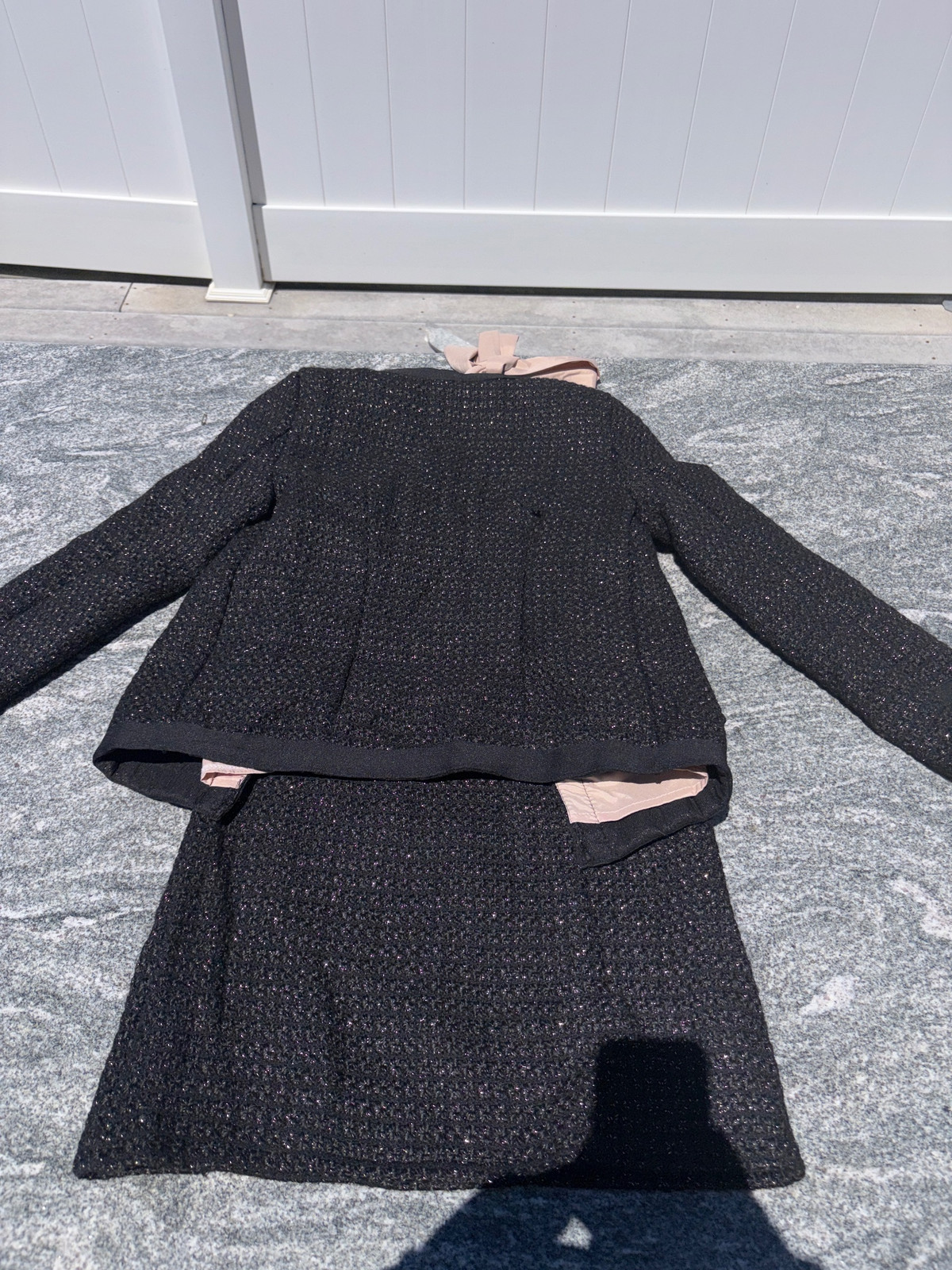1990s Black Tweed Skirt Suit Set Supermodel Style Size M
