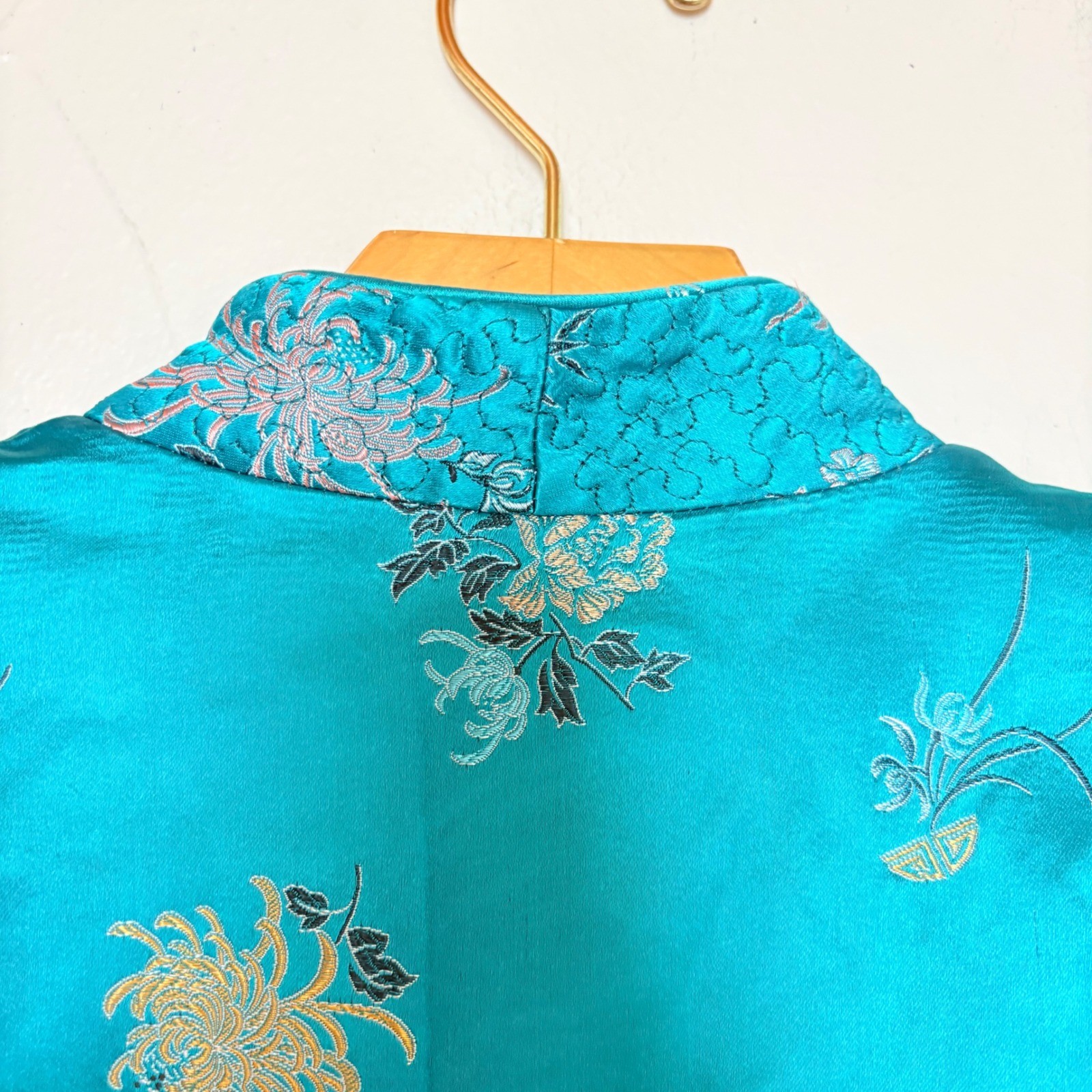 Vintage Reversible Satin Chinese Jacket Teal Black Embroidered Frog Buttons