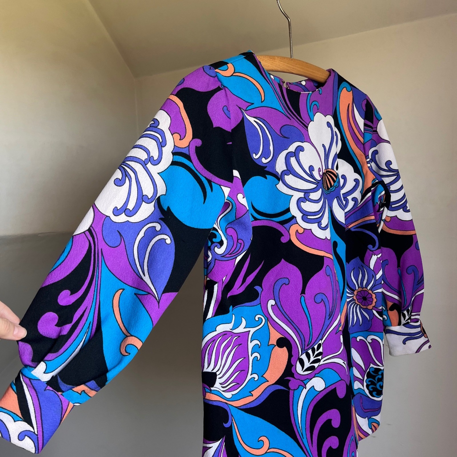 Vintage Psychedelic Print Hippie Top Small Purple Floral Mod 60s 70s Blouse