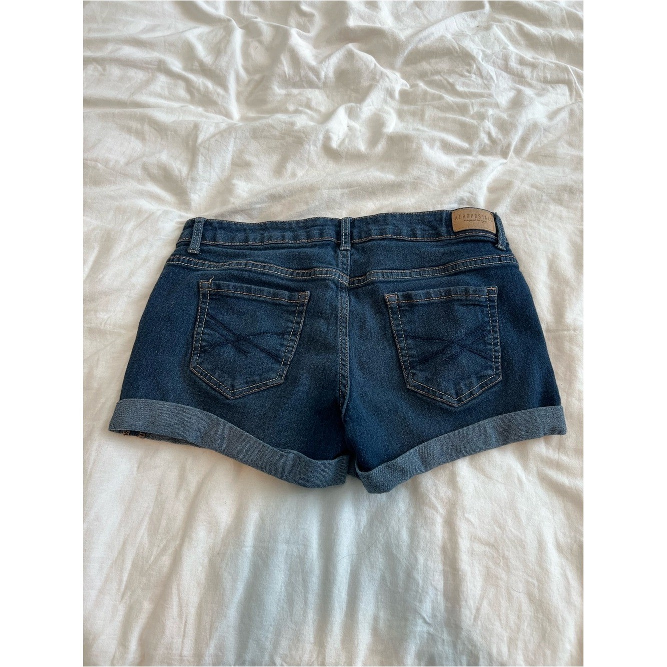 vintage aeropostale low rise dark wash cuffed mini shorts