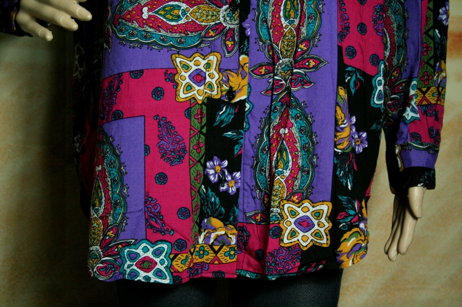 Moda Internazionale Top Long Sleeve Multi Color Patterned Button Up Sz 18/20