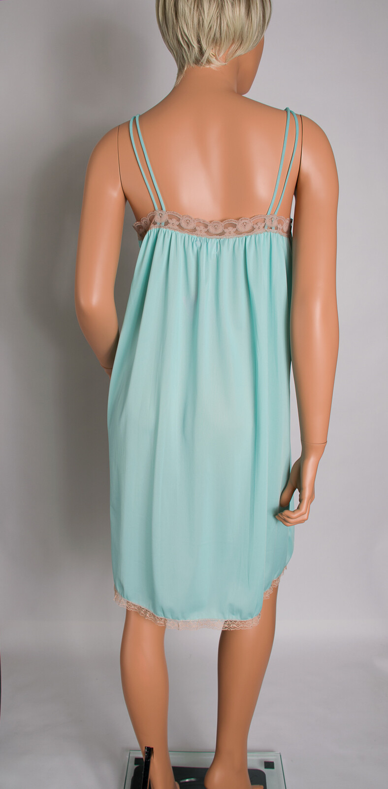 💖 AVIAN Seafoam Green Nylon Spaghetti Strap Nightgown Chemise S Lace Trim NWT