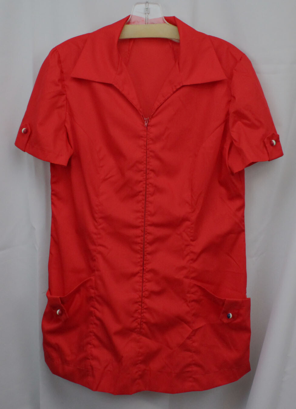 Vtg Shirt Top Blouse Long Smock Shirt Cotton Pointy Collar Urban Retro 70s Red M