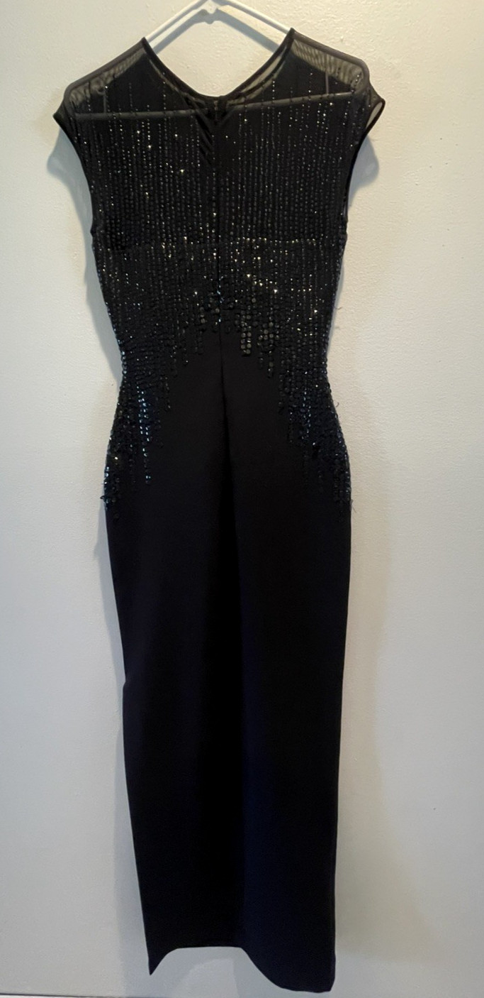 Vintage Black Beaded Sequin Illusion Elegant Evening Gown Women&rsquo;s Dress
