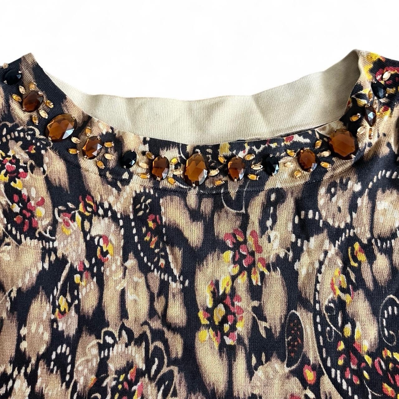 2000s Vintage Tuscan Avant Garde Beaded Top Jones New York L