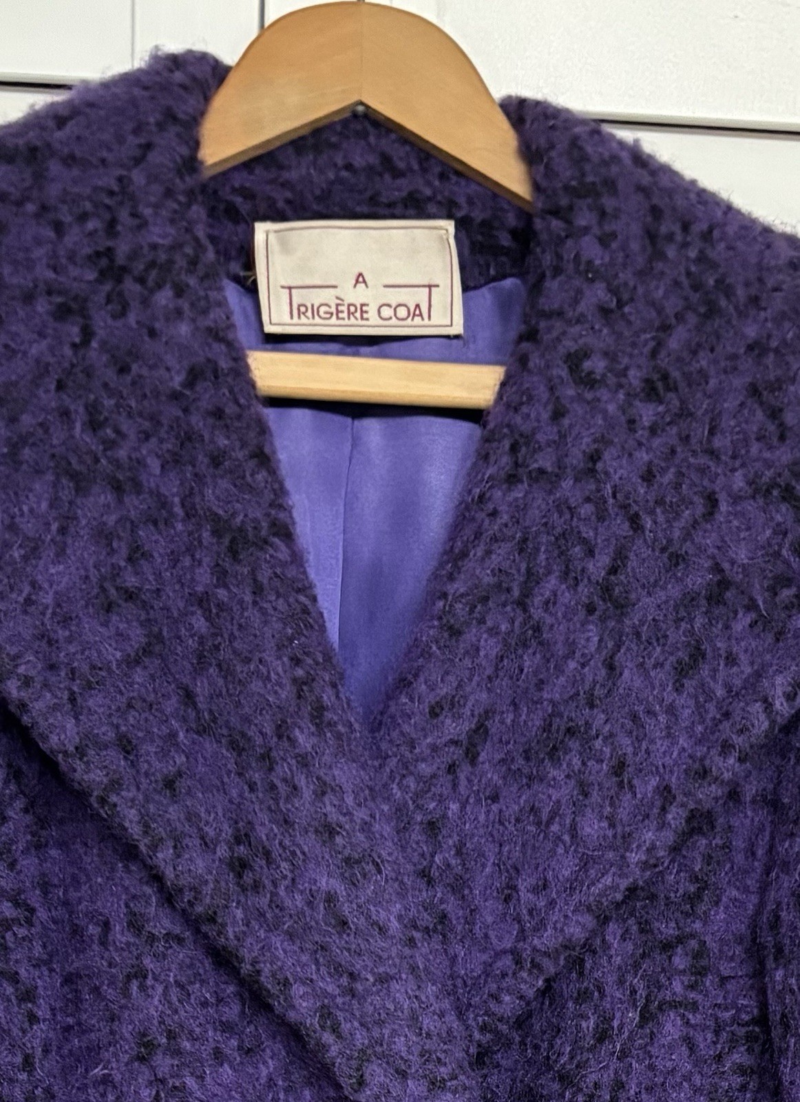 VTG Pauline Trigère Wool Blend Wrap Purple Black Coat Saks Fifth Ave Size 16
