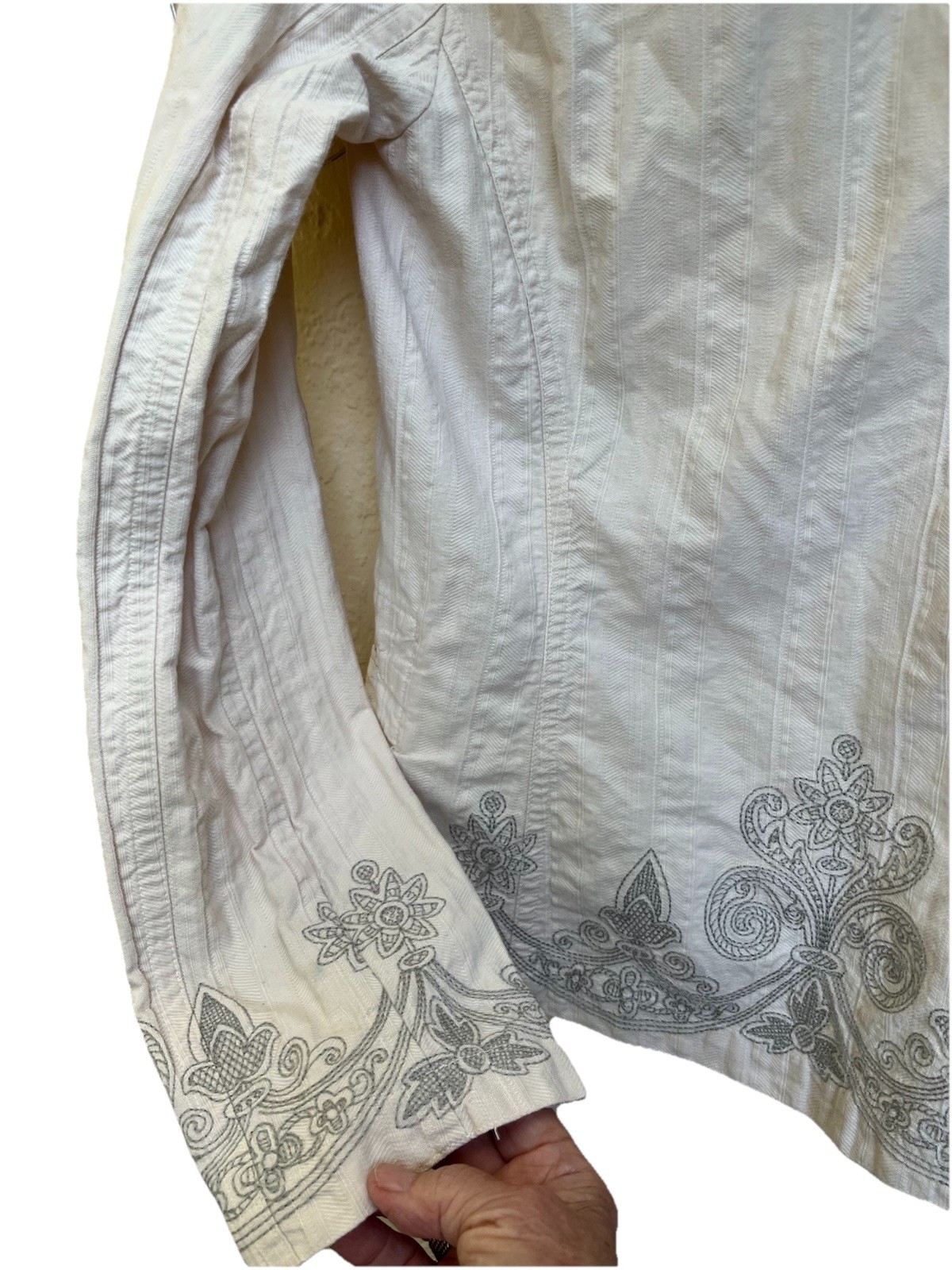 Johnny Was Vintage Cream S Blazer Jacket Grey Design Textured Fabric 3 Button