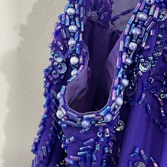 VTG Alyce Purple Silk Beaded Evening Gown Maxi Dress Size 16 M/L Romantic Fairy
