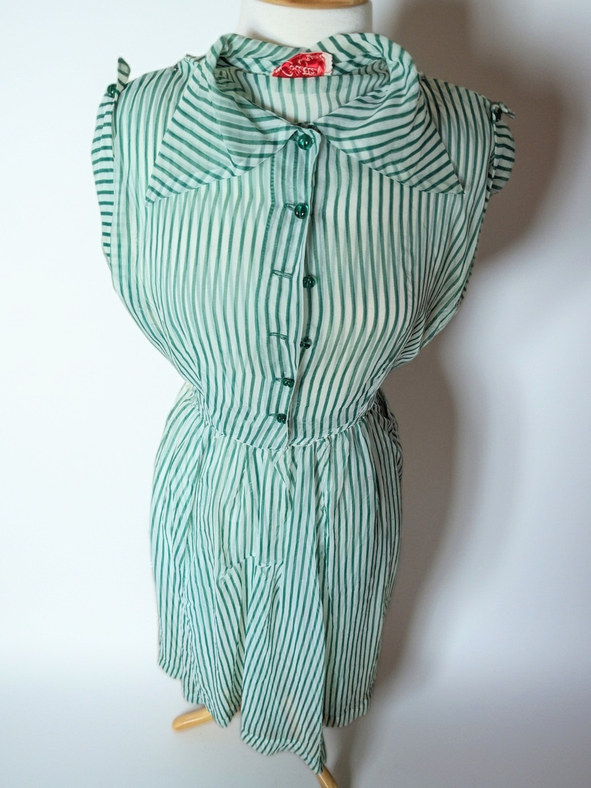 1950s Colette by Colonial Sheer Stripe Shirtwaist Dolman Sleeve Midi Day Dress