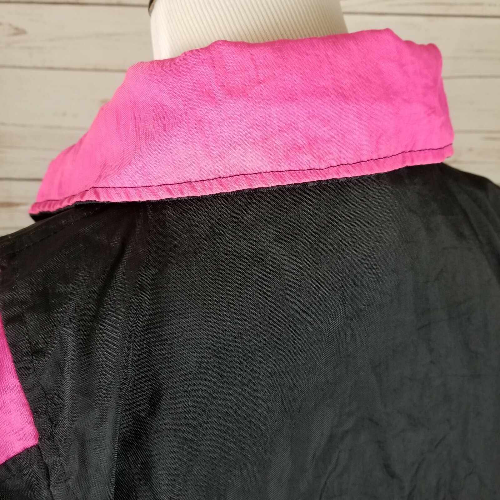 Vintage 80s Track Jacket Large Colorblock Unisex Black Neon Pink Blue