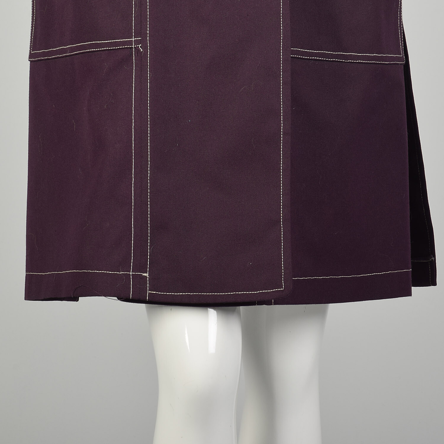 Medium 1960s Coat Plum Aubergine Mod Double Breasted Canvas Autumn VTG 60s