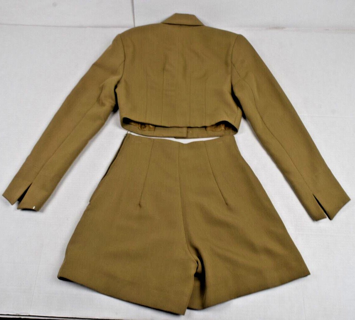 Vintage Bebe Jacket Shorts Set Size 2 80s Military Drab Bronze Buttons Made USA