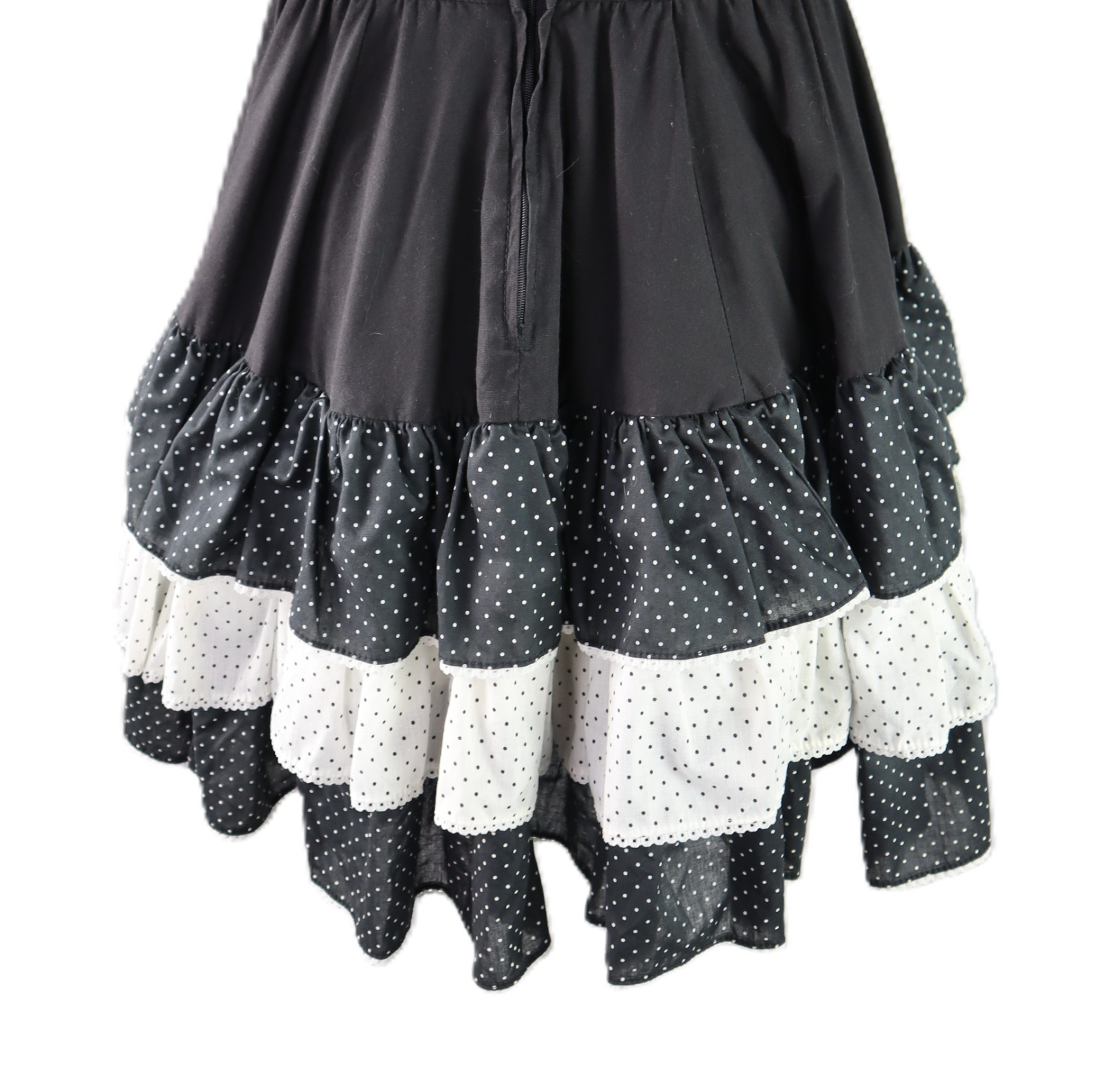 VTG 60s 70s Jeri Bee USA 0 2 XS Square Dance Prairie Polka Dot Knee Dress Black