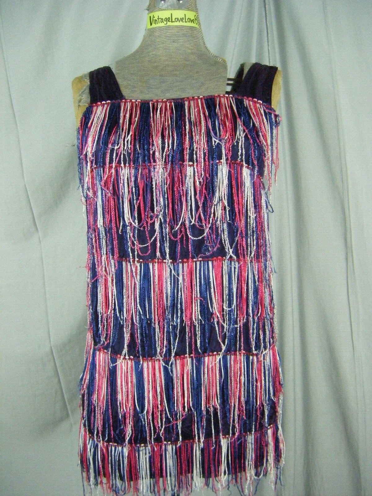 Vtg 60s Multi Colored Fringes Rayon Crepe Top-Bust 32/3XS-2XS