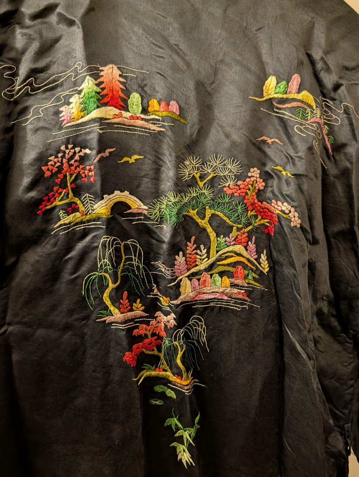 Golden Bee Black Multicolor Embroidered Asian Inspired Vintage Robe