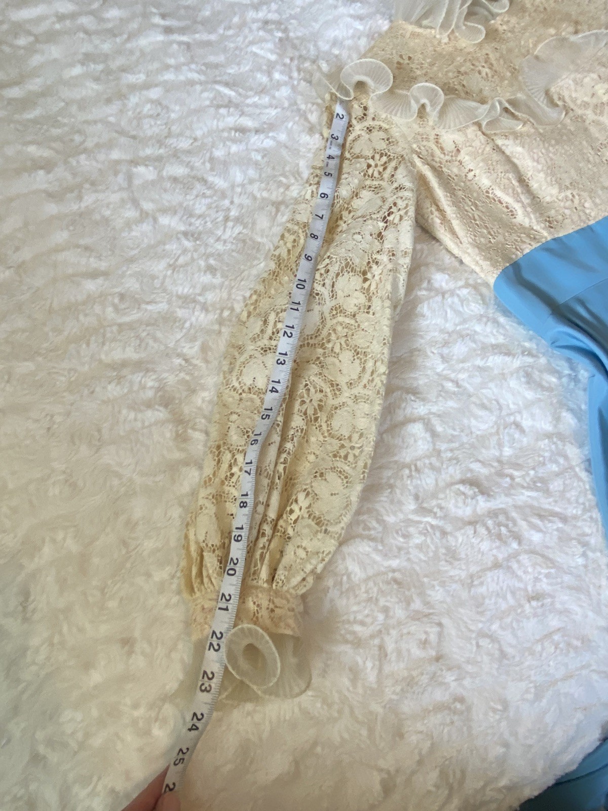 VTG Victorian Cottagecore Bridgerton Blue & Cream Lace & Ruffle Dress SZ XS 0-2