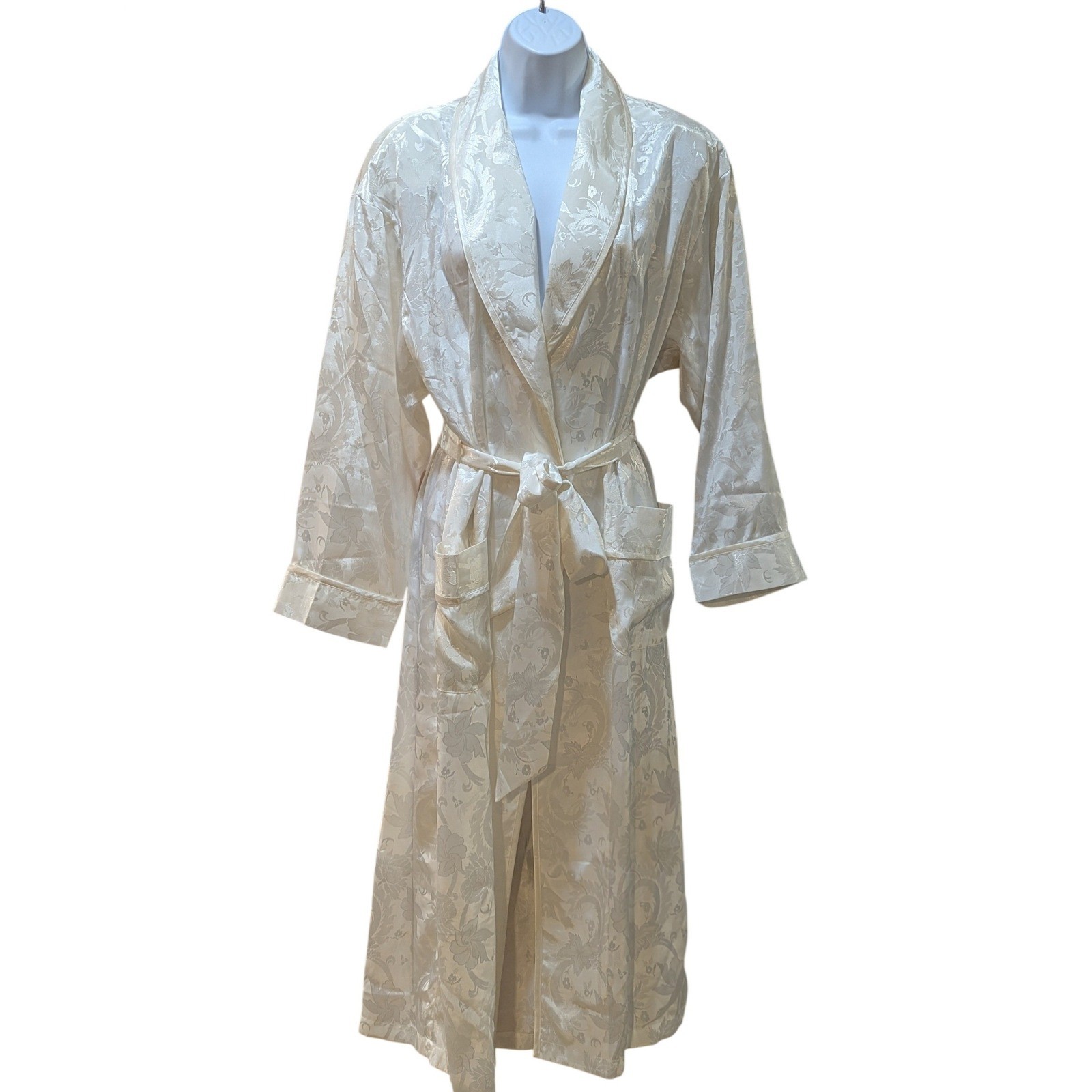 Victoria&rsquo;s Secret Vintage Gold Label Floral Damask Satin Robe Ivory P/S NOS