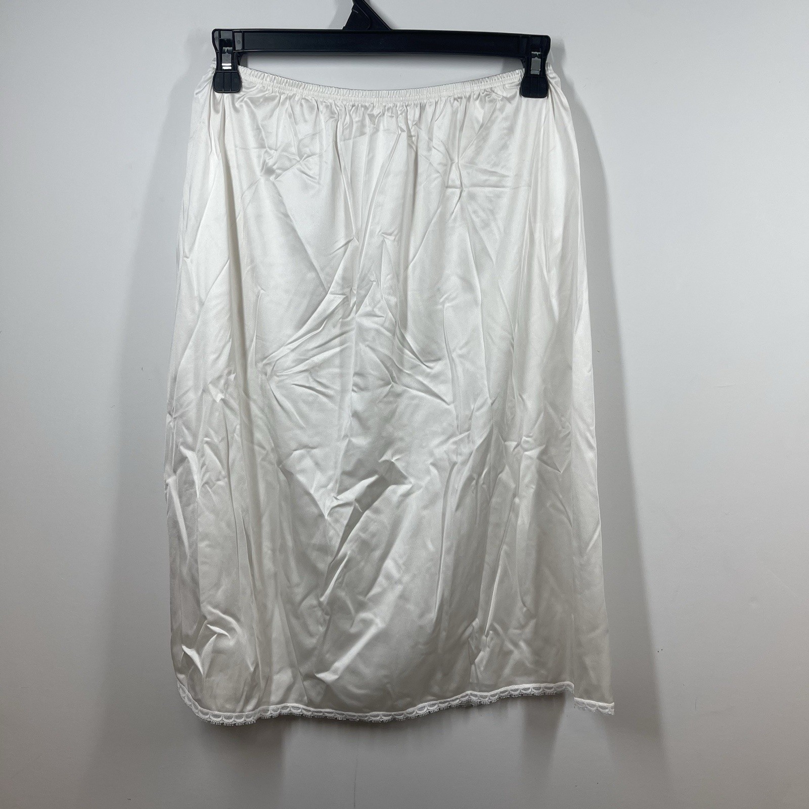 Vintage Vanity Fair Half Slip Size Large Ivory Lace Slit Made In USA 24” Modest