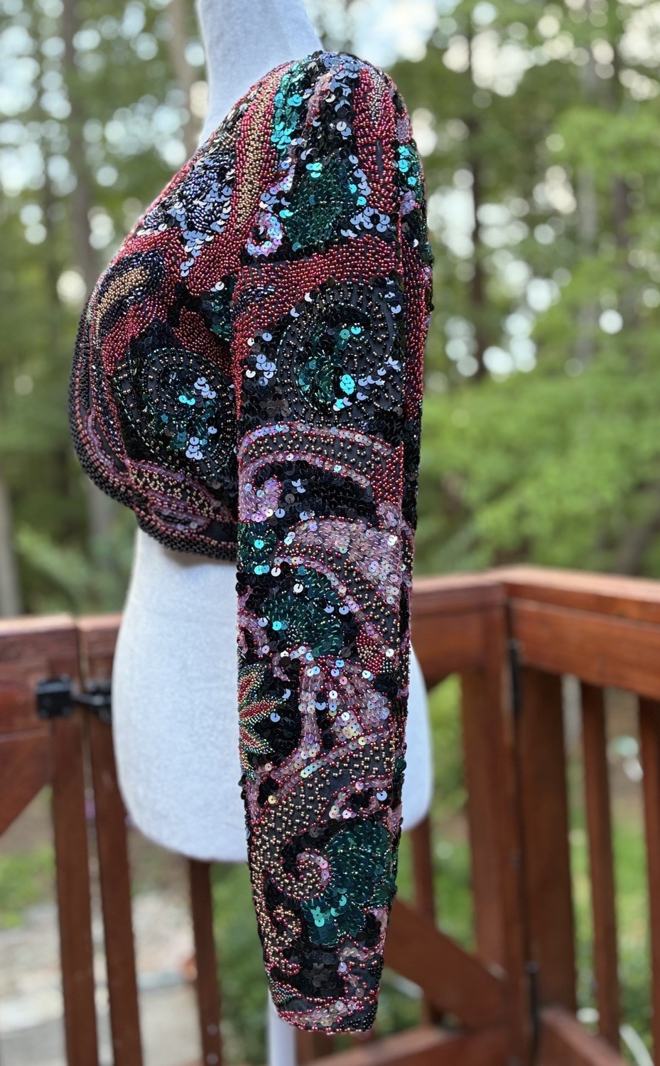 Vntg ‘80s A.J. Bari Silk Beaded Sequin Cropped Bolero Jacket S MFormal Cocktail