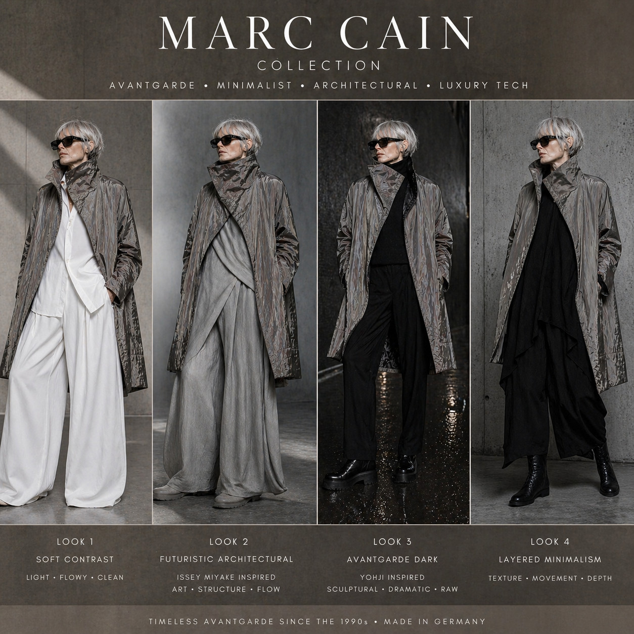 Marc Cain Collection Metallic Nylon Coat 42 44 46 Avant Garde Cocoon Tech Luxury