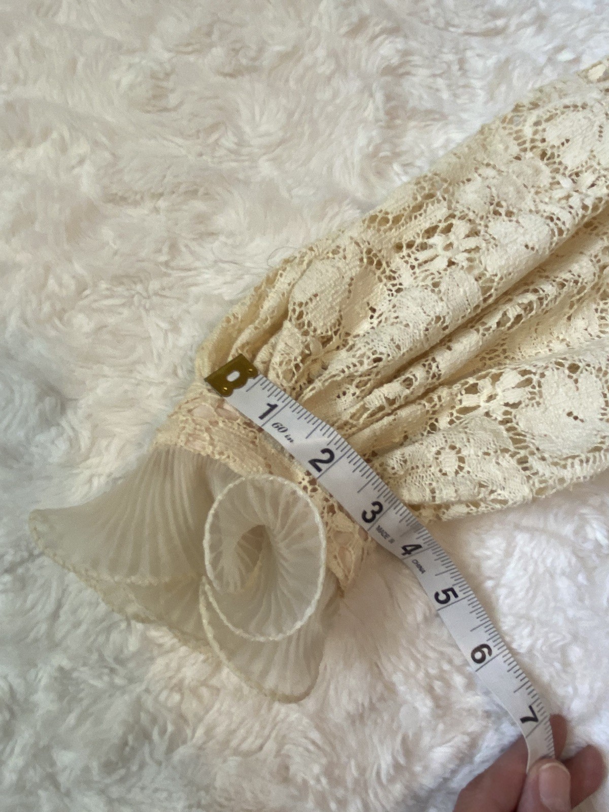 VTG Victorian Cottagecore Bridgerton Blue & Cream Lace & Ruffle Dress SZ XS 0-2