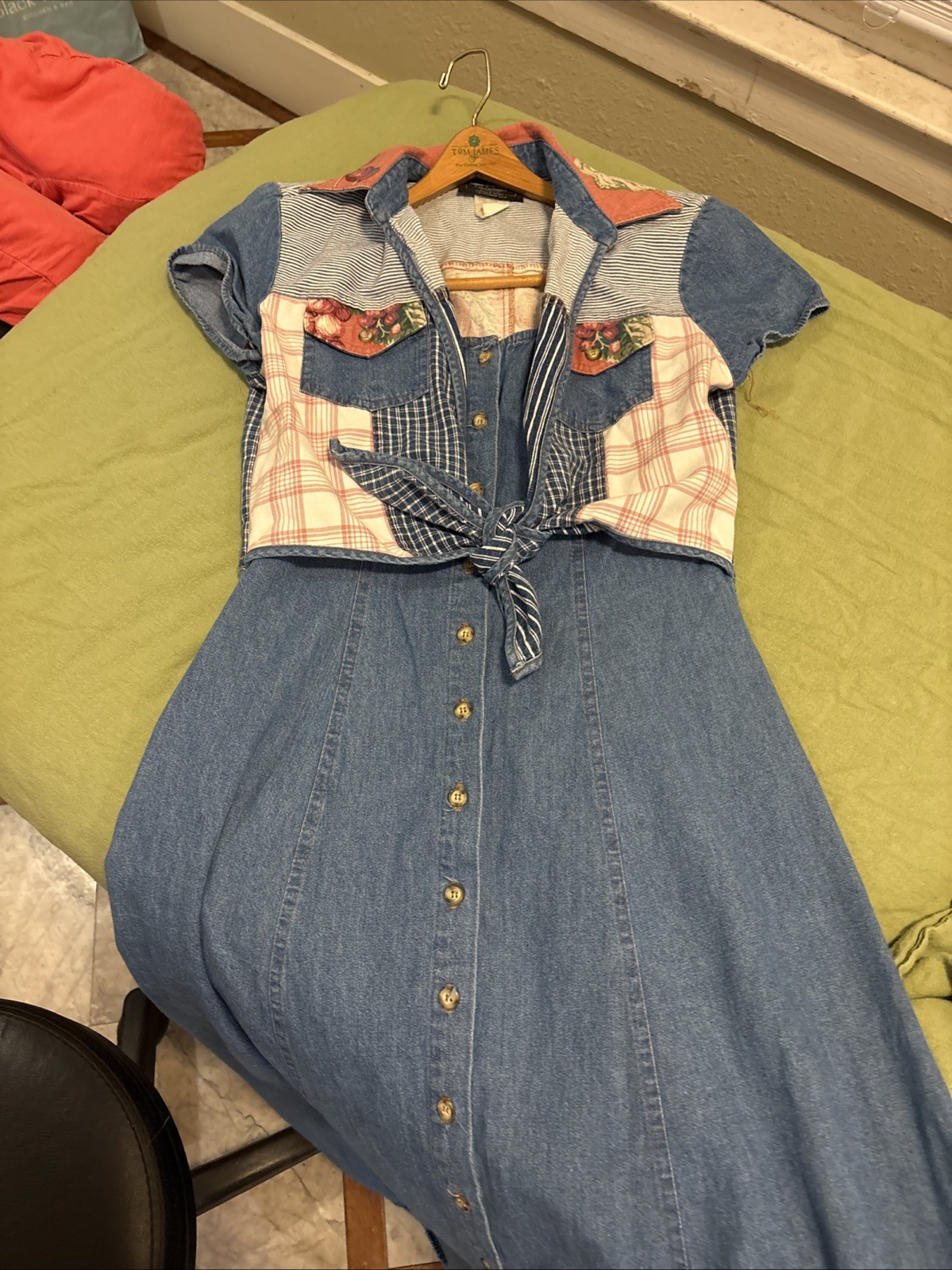 PG Collections Ginger Bort 1990s Patchwork Denim Grunge Dress Size M