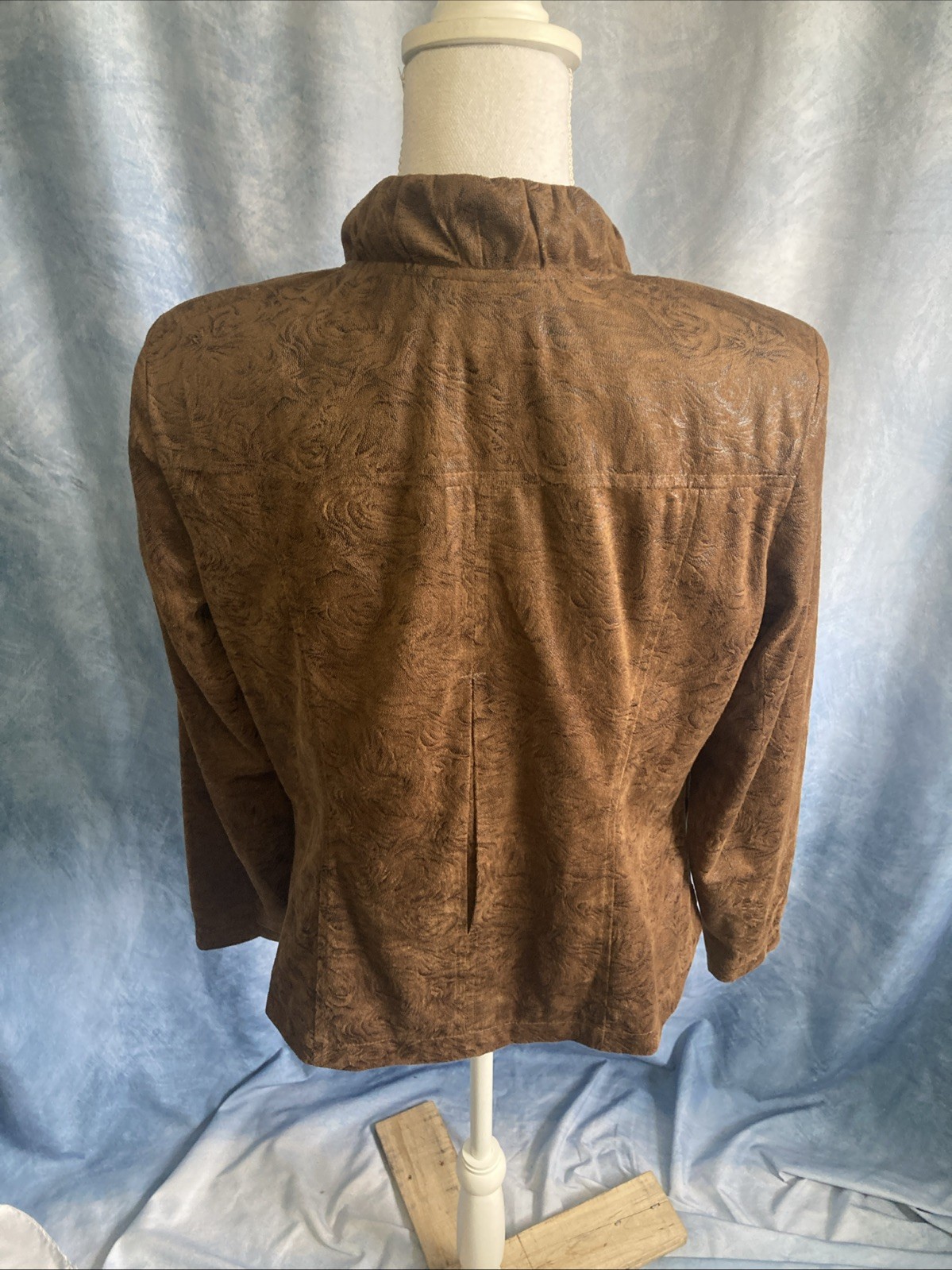 Elementz Brown Faux Suede Ruffle Front Jacket Size M EUC Vintage Y2K MFLJ0128