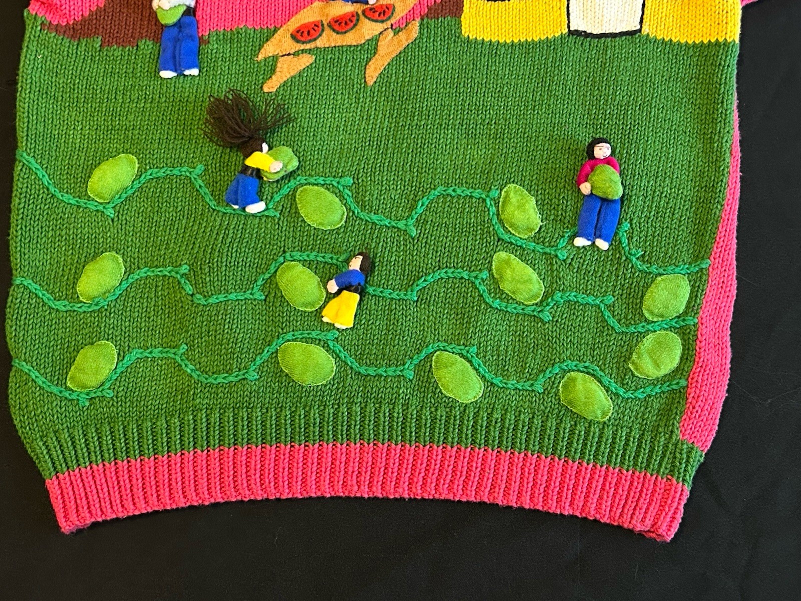 VTG 80&rsquo;s PICKING WATERMELON HANDMADE PERUVIAN EMBELLISHED NOVELTY SWEATER S-LG